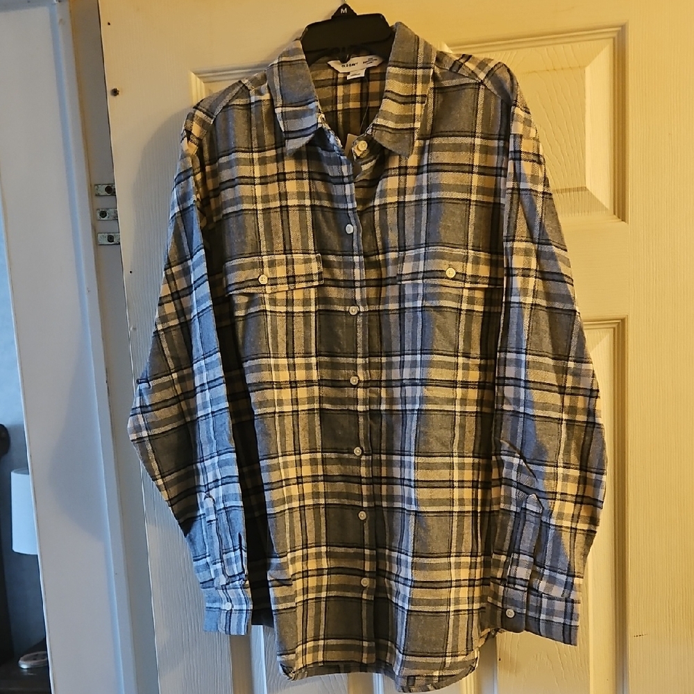 Old Navy Plaid Button Down Shirt - Blue and Yellow